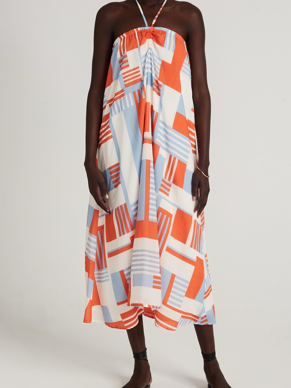 Faithfull The Brand NWT Asturias Geo Halter Midi Orange Blue White Ylang Dress